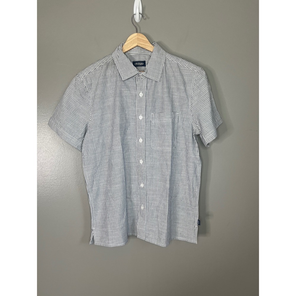 Buffalo David Bitton Small Navy White Striped Short Sleeve Shirt small casual